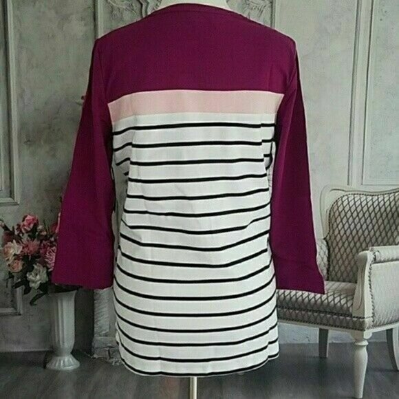 𝅺kim Rogers Pink White Striped Pullover Crew Neck 3/4 Sleeve Top Size XL NWT - Picture 6 of 9